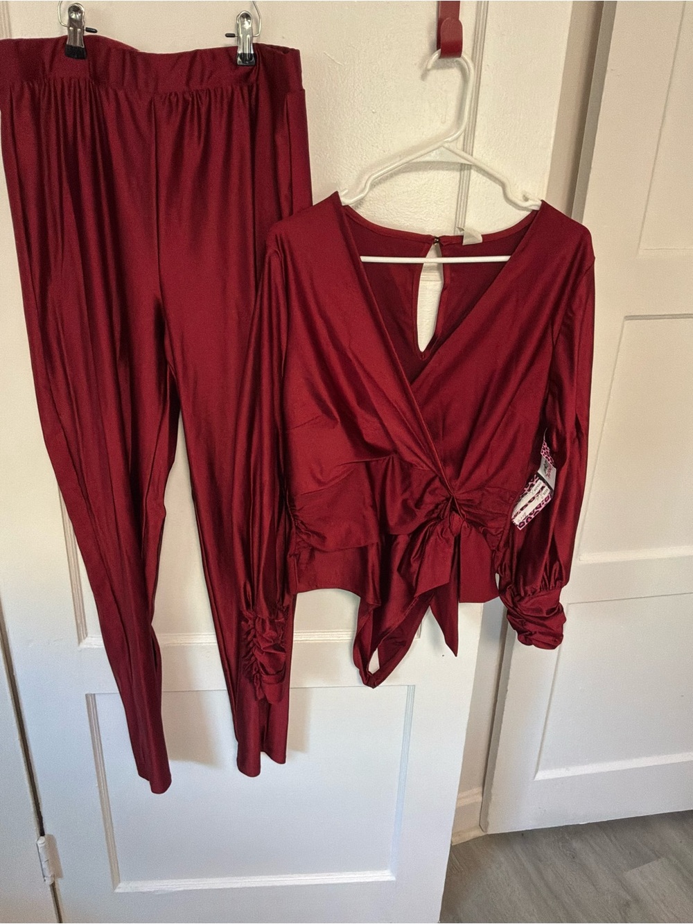 Sky Burgundy Tie-Waist Jumpsuit Set